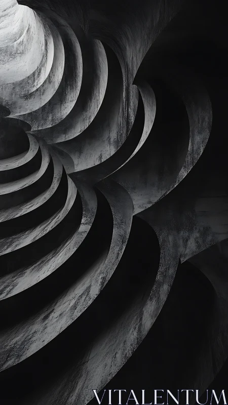 Curved concrete voids carve a monochrome sculptural tunnel.