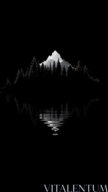 Monochrome alpine ridge with mirrored lake ripple symmetry study