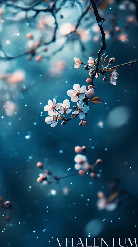 Cherry Blossom Macro with Bokeh Particle Effects and Deep Depth of Field