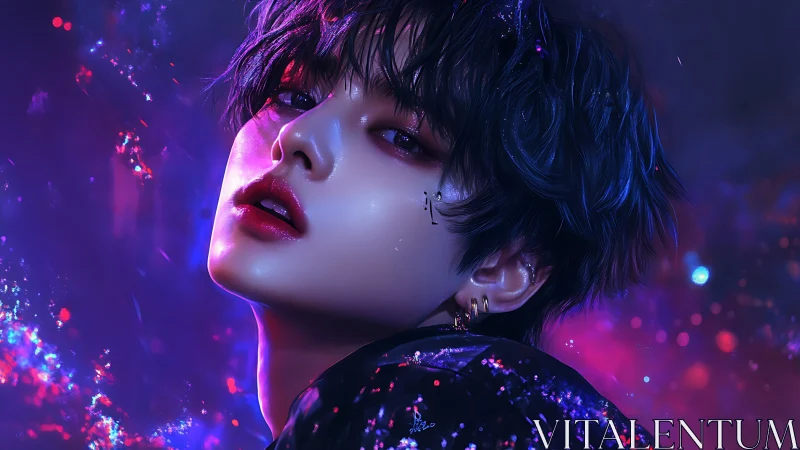 Cyberpunk neon portrait with high-gloss cinematic lighting.