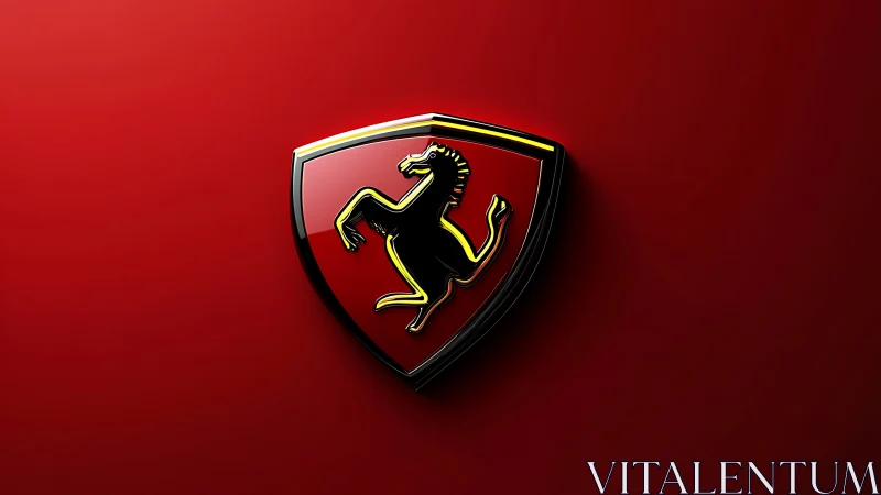 Rendered prancing horse emblem on red gradient background