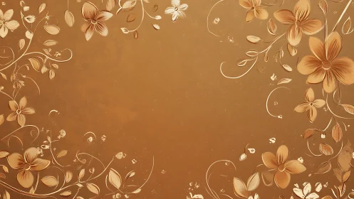 Ornamental Floral Border Design on Warm Golden Background.