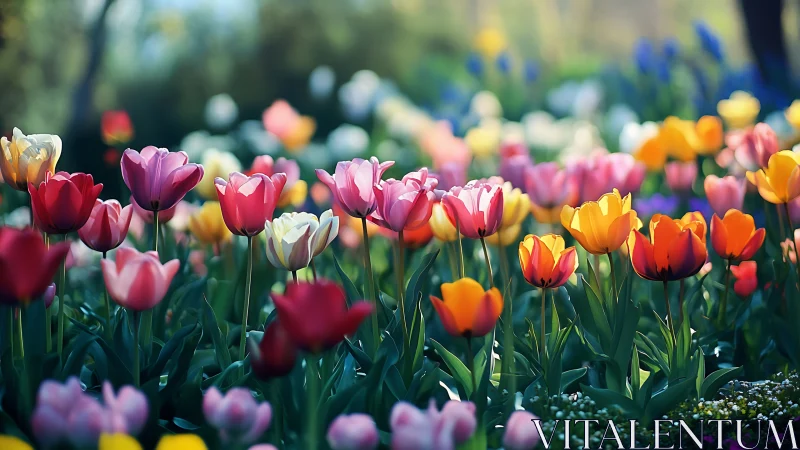 Vibrant tulip garden display with multicolored spring blooms
