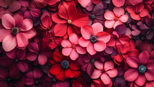 Vibrant Garden of Pink and Red Flowers Blooming Together