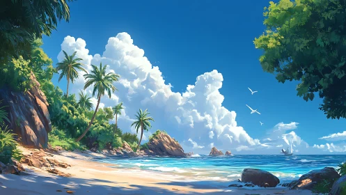 Tropical Island Beach Paradise with Palm Coves.