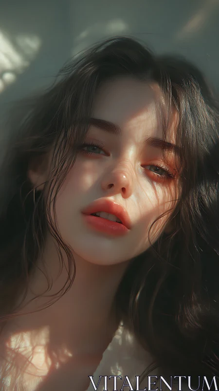 Soft sunlight caresses a dreamy digital portrait of a woman