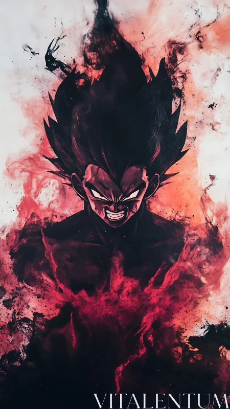 Fiery anime warrior portrait rendered in red energy haze