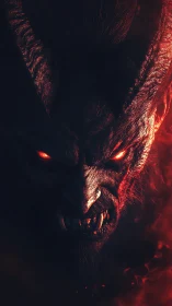 Infernal demon portrait with glowing eyes and molten textures.