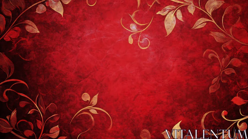 Red textured background frames ornate golden floral border