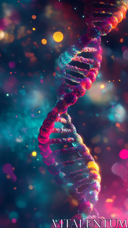 Bioluminescent DNA helix rendered with granular molecular detail