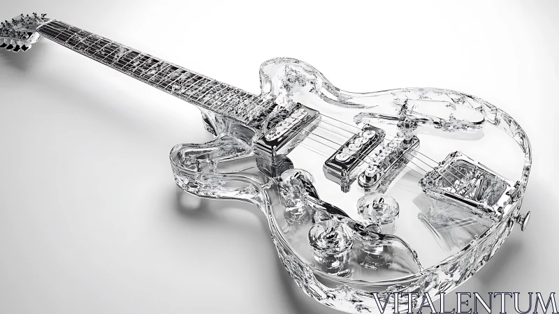 Transparent crystal electric guitar in high-gloss 3D render.