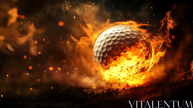 Golf ball rendered within controlled flame and ember field