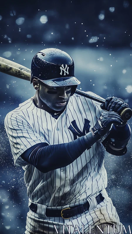 Baseball batter prepares swing under dramatic stadium lights