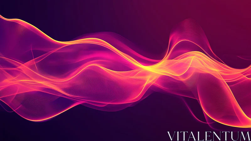 Vibrant pink and yellow light waves on dark gradient background.