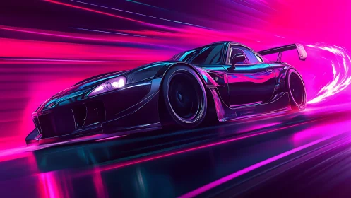 Neon night racer slices through a synthwave lightning tunnel