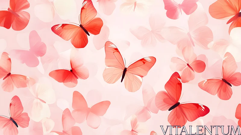Digital illustration shows red butterflies on light gradient field