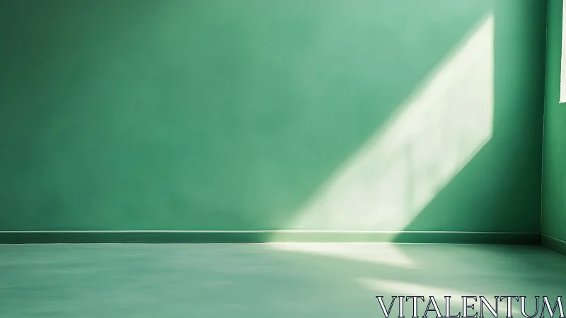 Sunlit green corner wall receives sharp diagonal light