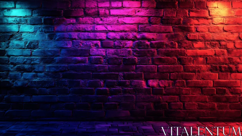 Neon brick wall drenched in magenta, cyan and ember glow.