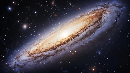 Spiral galaxy with bright core and dense starfield view.