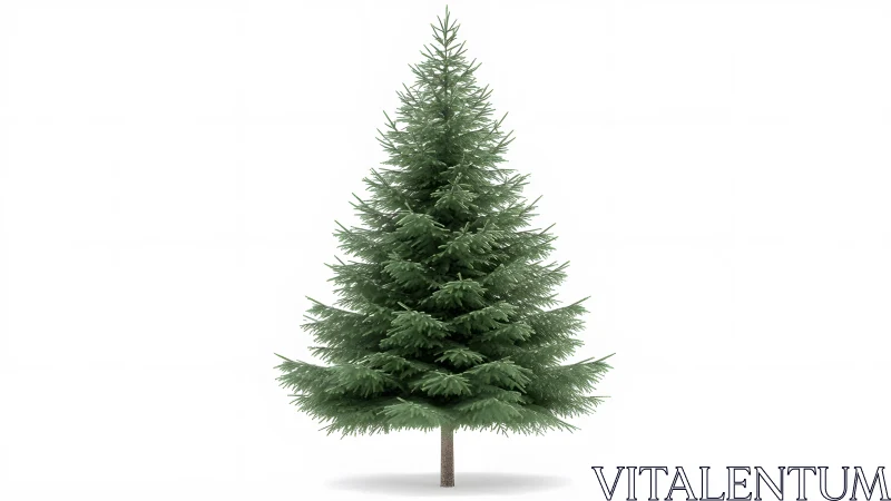Lush Green Christmas Tree on White Background, Realistic Style.