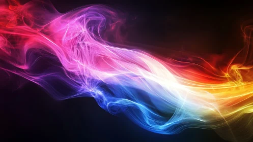 Colorful light waves stream across a dark abstract space.