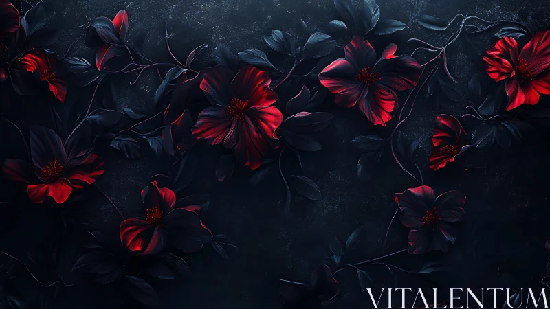 Red Blooms in Darkness: A Moody Floral Dance.