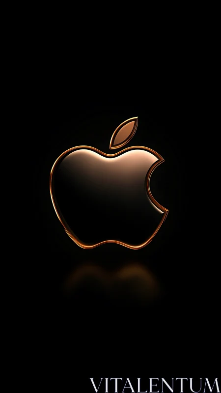 Luminous Apple Icon with Golden Neon Outline Against Dark Background