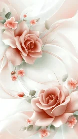 Ethereal Rose Composition: 3D Floral Design with Layered Botanical Elements.