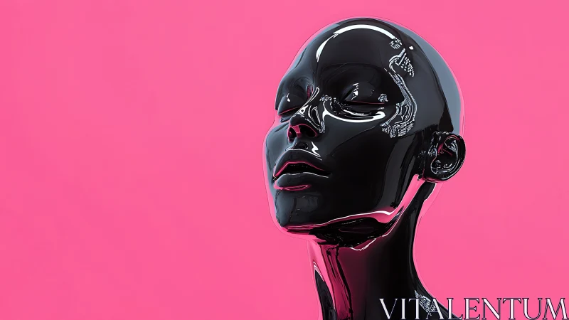 Glossy black mannequin basking in bold neon pink glow.