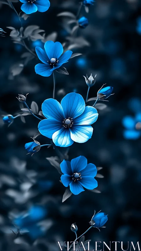 Luminous Blue Flowers Dancing in Twilight