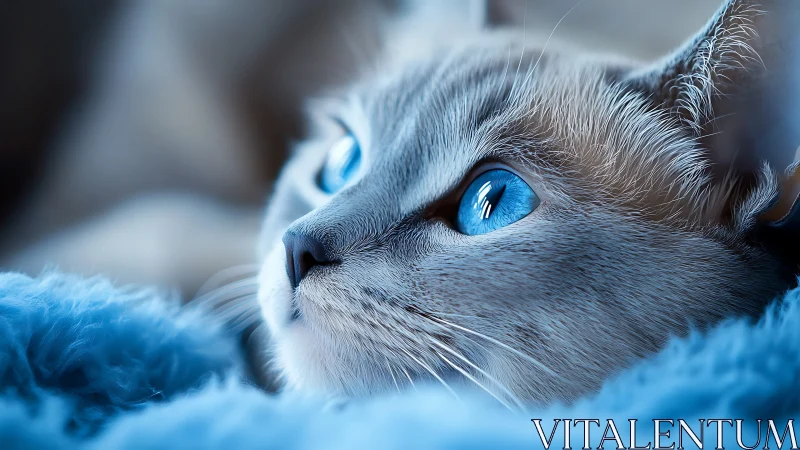 Silver Cat with Piercing Blue Eyes in Textured Blue Setting