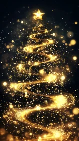 Golden light trails forming stylized tree with star apex.