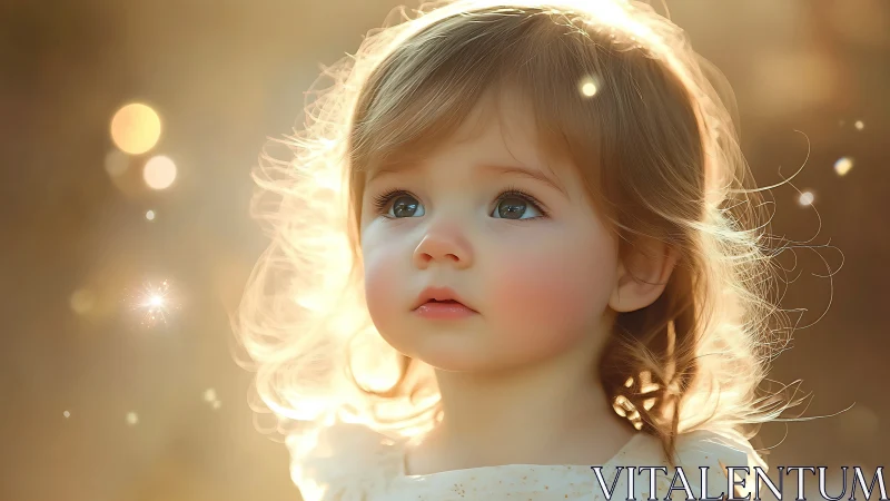 Golden-lit child in contemplative reverie.