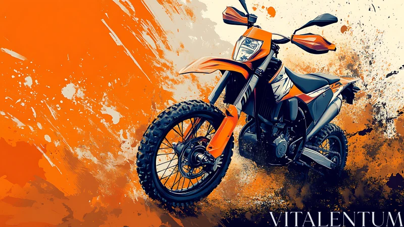 Orange off-road motorcycle rendered in stylized digital illustration
