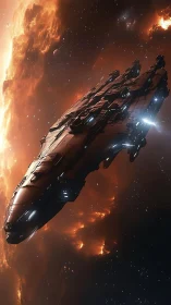 Interstellar dreadnought cruiser near turbulent stellar corona