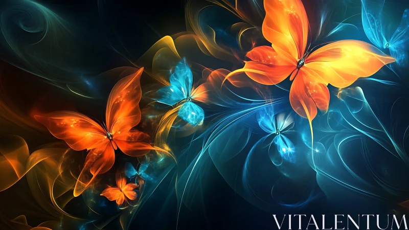 Luminous fractal butterflies in dynamic neon light fields.