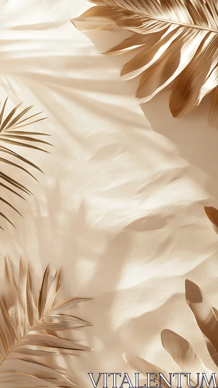 Monochrome palm leaves casting soft shadows on sand.