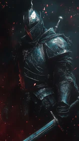 Shadowed knight stands ready in smoldering ember-lit armor