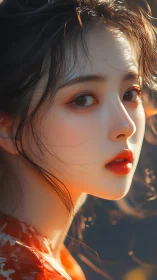 High-detail digital portrait uses warm rim lighting and soft bokeh