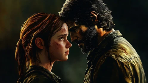 Digital portrait of two survivors in intimate, dramatic profile