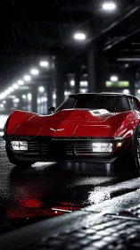 Scarlet night-streak classic prowls the rainlit underpass.