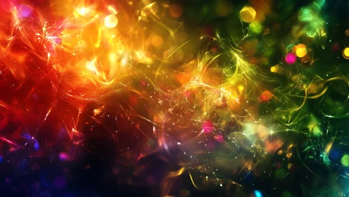 Multicolored light streaks form dense abstract bokeh field