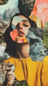 Dreambound portrait stitched from mountains, rivers, and color.