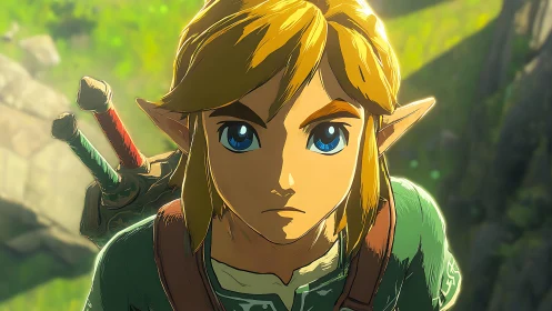 Cel-shaded fantasy hero rendered in dynamic frontal close-up