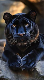 Black Panther Portrait. Intense Golden Eyes.