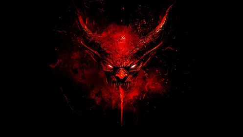 Fiery horned demon skull emerging from swirling crimson smoke.