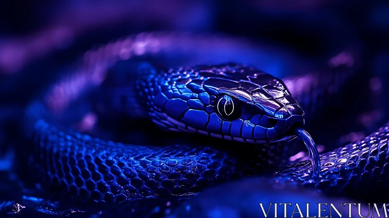 Ultraviolet side-lit serpent in coiled defensive resting posture