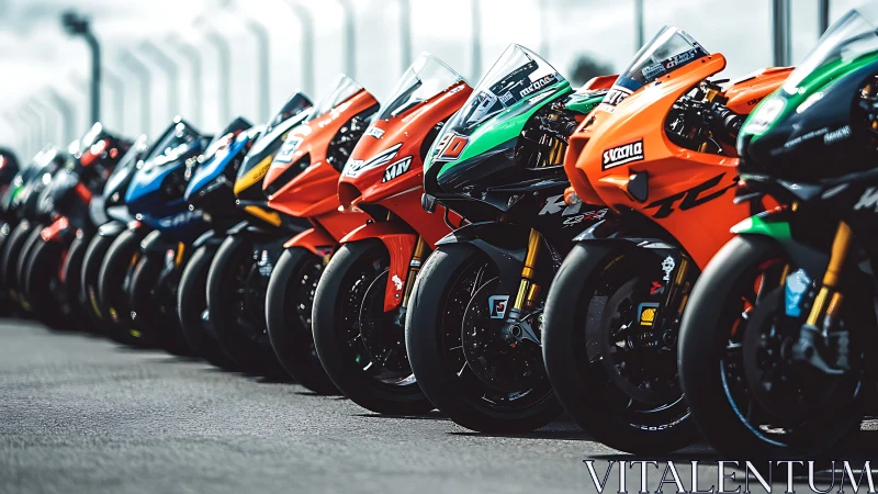 Color-charged superbikes assembled like a racetrack rainbow.