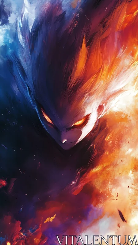 Elemental specter emerging through raging fire and ice storm.