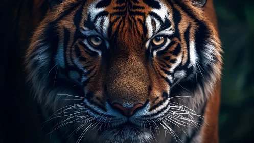 Close-up portrait of a tiger staring with intense focus.